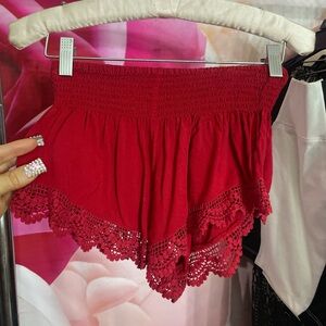 Forever 21 High Waist Red Lace Trim Shorts